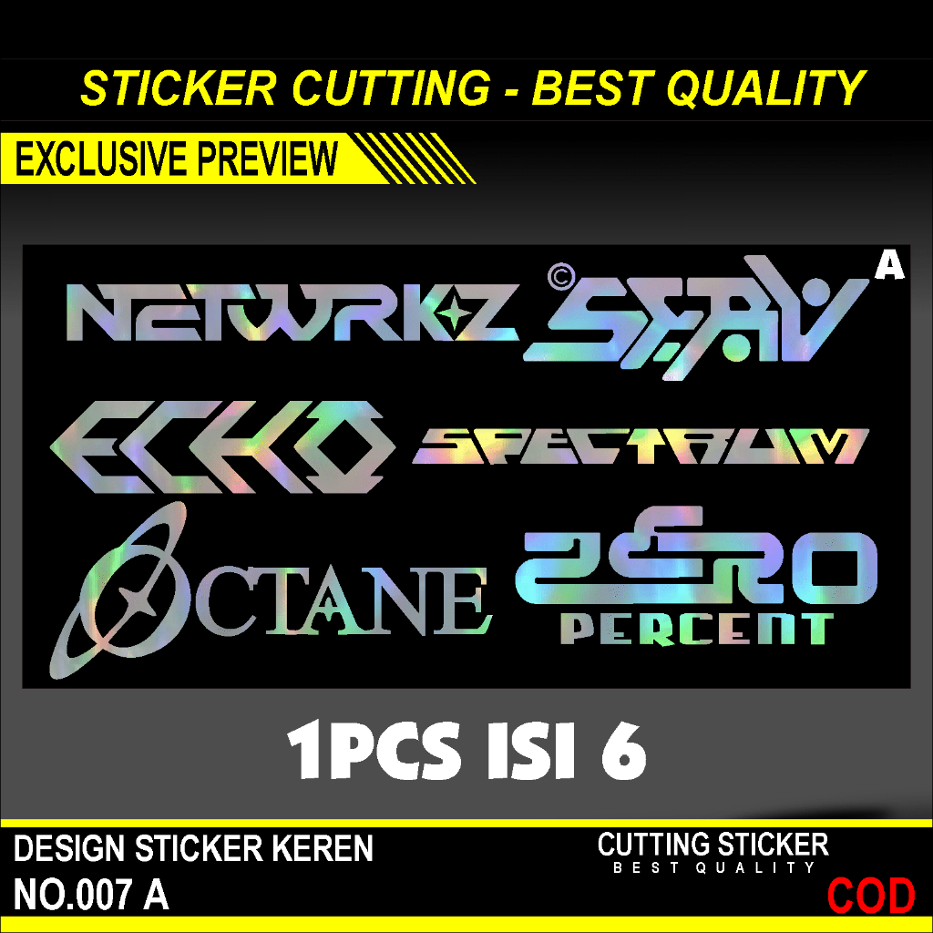 

STICKER CUTTING LOGO TULISAN HOLOGRAM ISI 6 PCS KUALITAS BEST!!