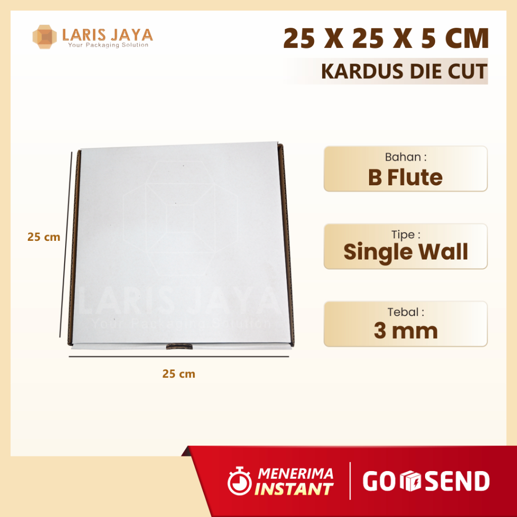 

Kardus Die Cut PUTIH/ Box Pizza Diecut / Brownis / Hampers / Gift / Aksesoris / Kaos / Dus Packing 25 x 25 x 5 cm PUTIH (Kardus Pizza Putih 25 x 25 x 5 cm )