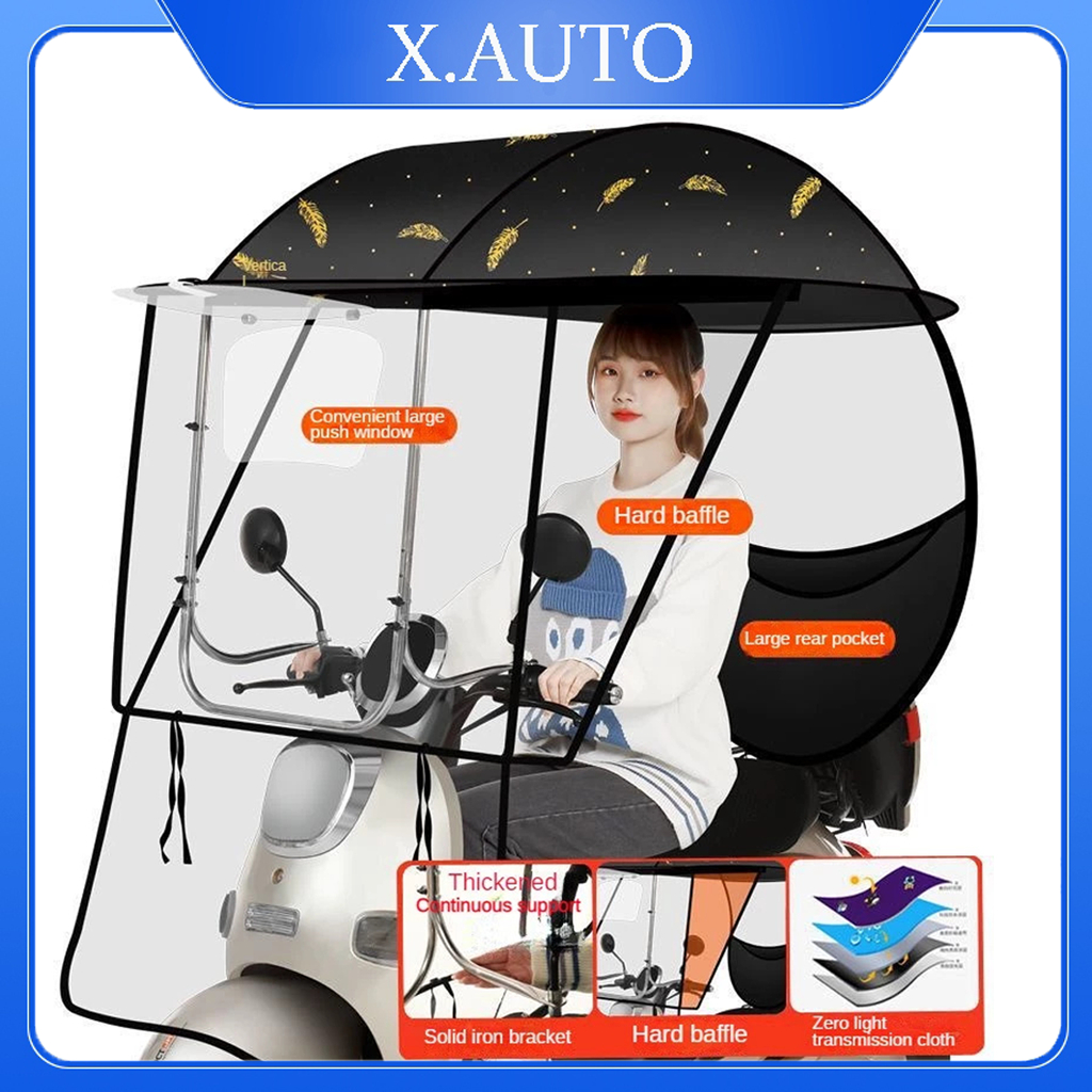 X.AUTO Payung Motor Tenda Sepeda Motor Perlindungan Dari Hujan Dan Panas Payung Motor Full Tirai