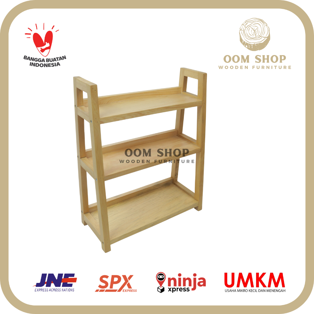 Rak Bumbu Dapur Kayu Pinus 3 Susun Tempat Bumbu Masak Dapur Aesthetic Serbaguna