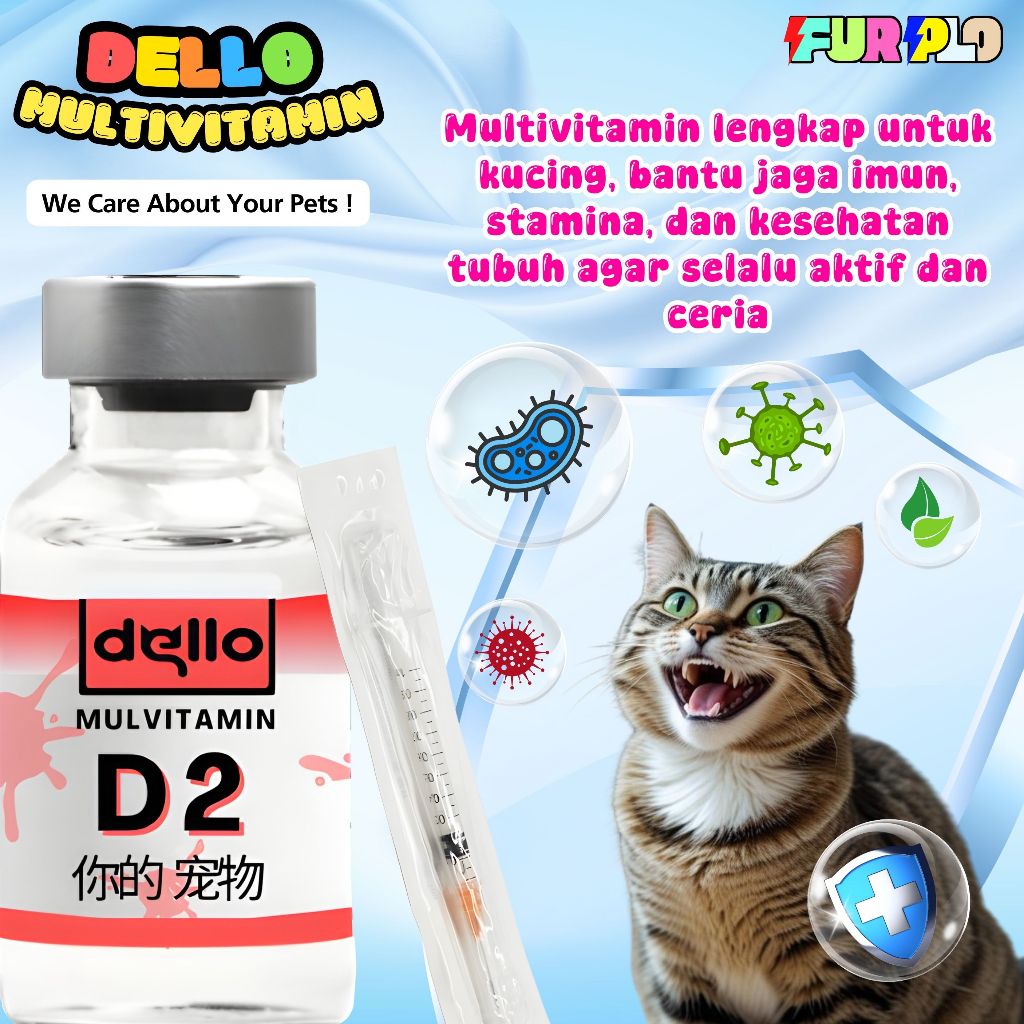 OBAT D2 KUCING Vitamin Suntik untuk Flu Calici Virus Gangguan Saraf Anti Virus Furplo