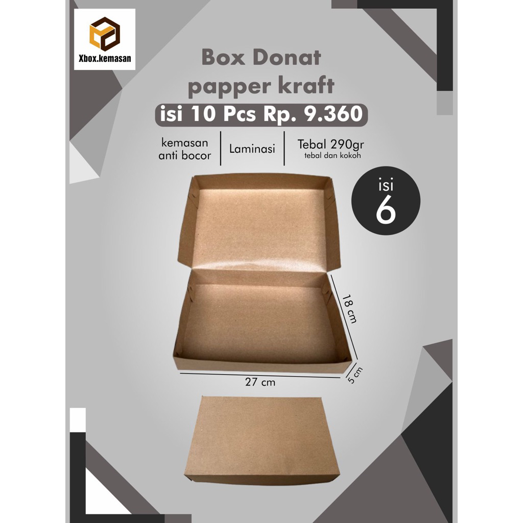 

[HARGA PER 10pcs] box donat isi 6 | papper box laminasi | papper kraft anti bocor | xbox_bdg