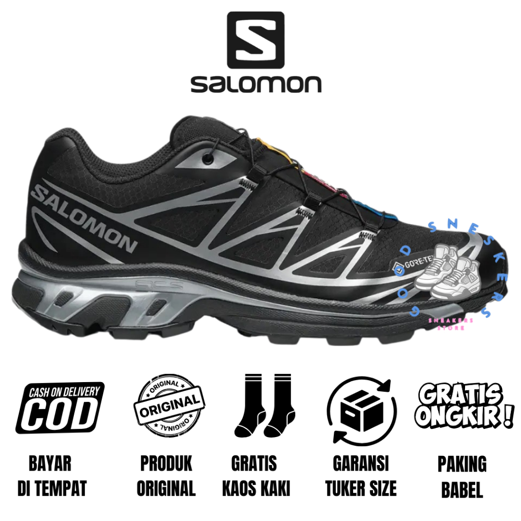Sepatu Hiking Trailrun Salomon Xt 6 Goretex Black Silver Original