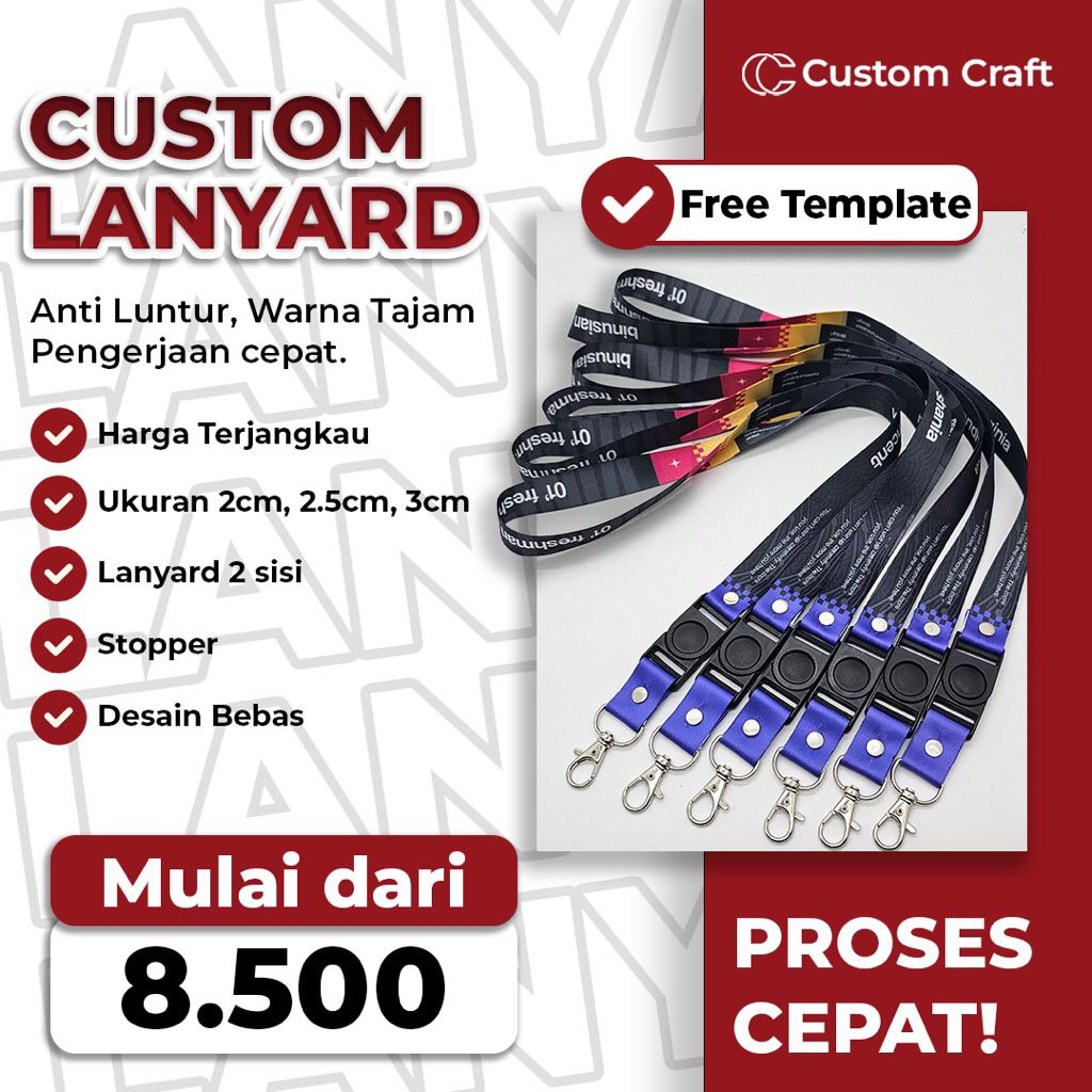 

TALI LANYARD CUSTOM / LANYARD PRINTING / LANYARD ID CARD CUSTOM CETAK 2 SISI / LANYARD TALI TISSU