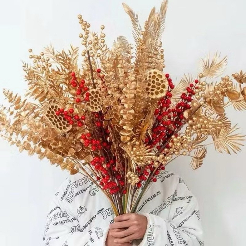 Daun Hias Gold Artificial Daun Ginkgo Emas Bunga Imlek Ginkgo