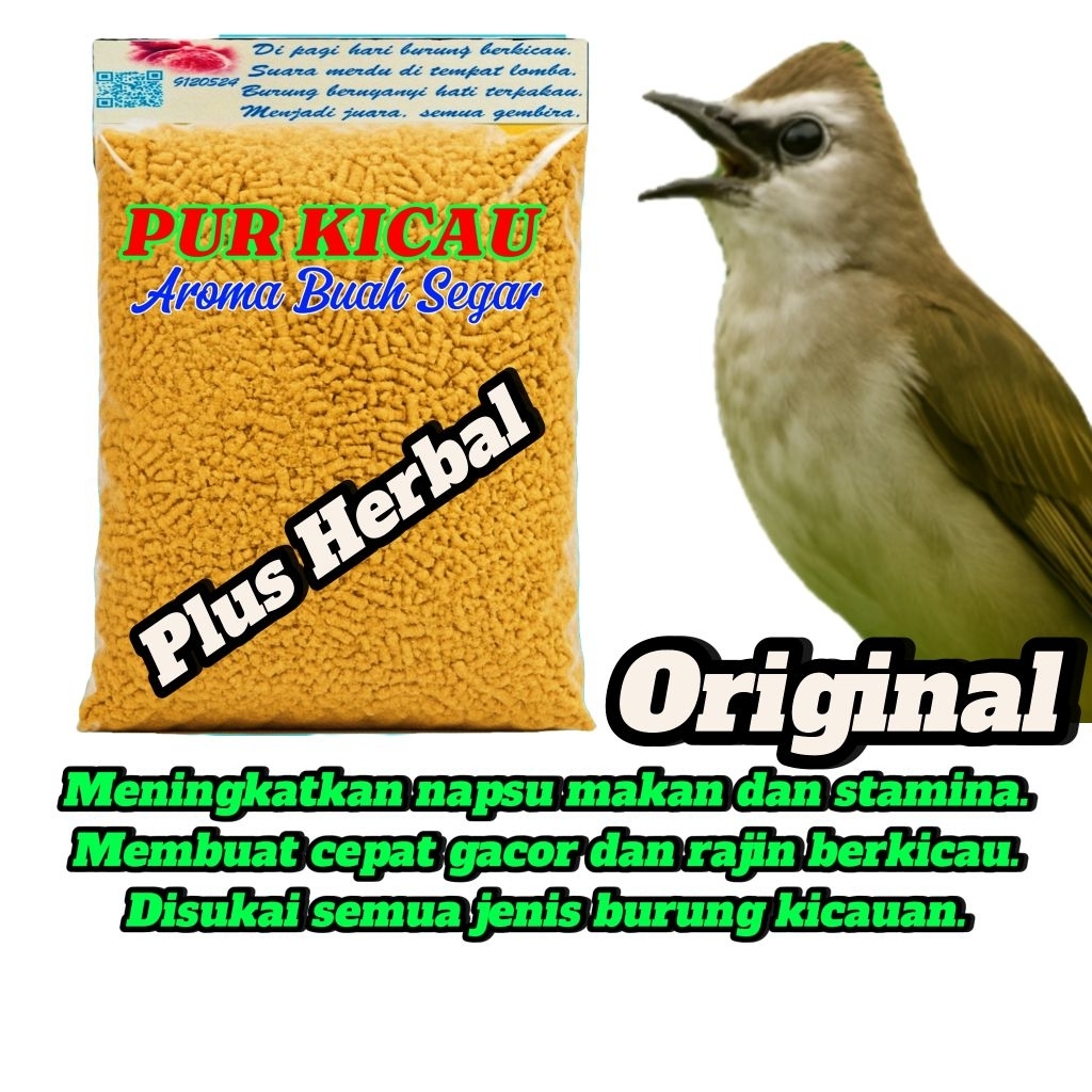 Pur Kicau Plus Herbal. Makanan Burung Trucukan Jogjrog Aroma Buah Segar.