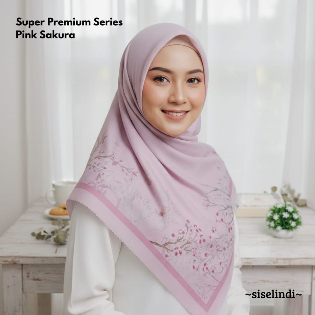 pink hijab motif bunga jilbab segi empat motif kerudung hijab motif