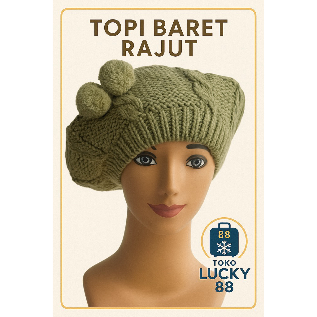 TL0098 Topi Baret Rajut Wool Hat Beret Knitted