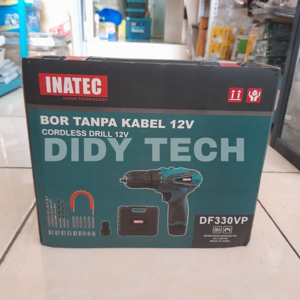Mesin Bor Baterai Bor Tanpa Kabel 12V merek Inatec dengan model DF330VP.