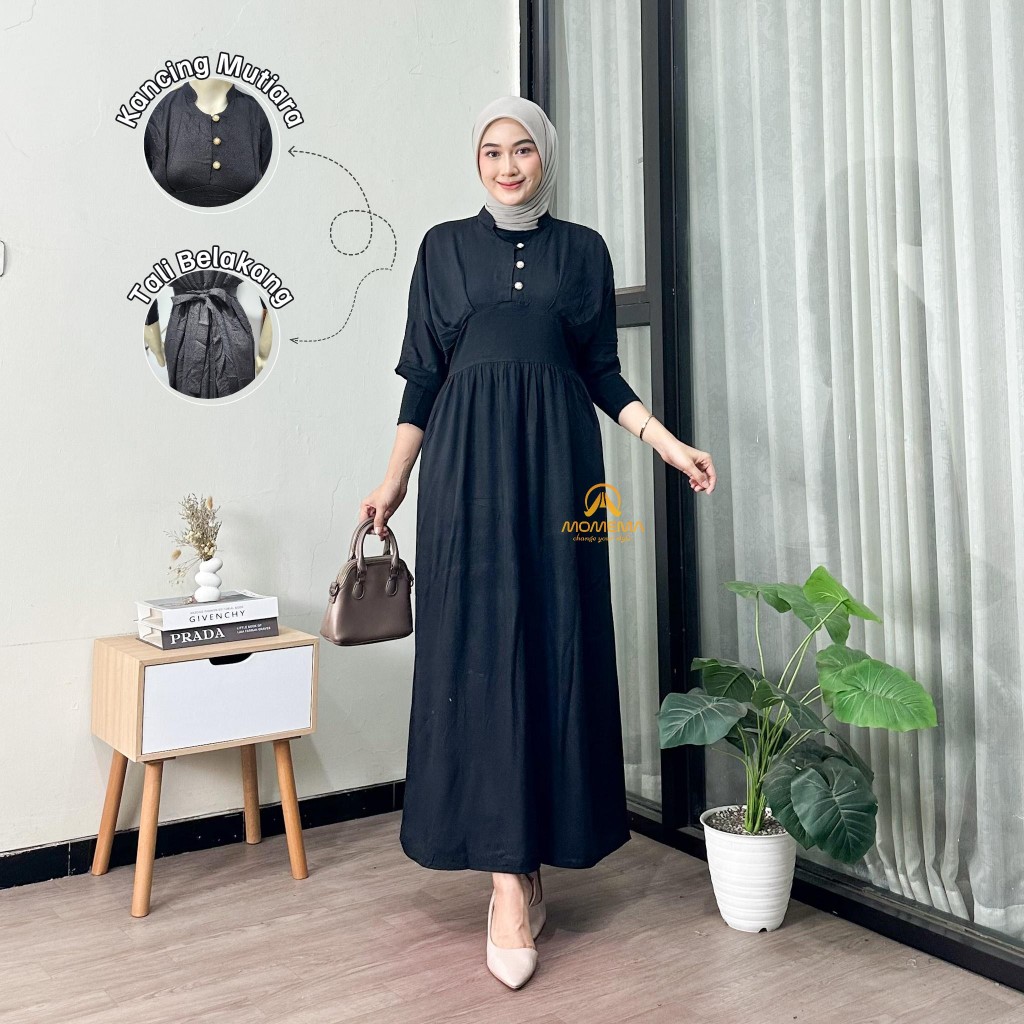 Dress Muslimah Polos Warna Hitam Remaja Elegan Outfit Hijab Kekinian By Momema Fashion