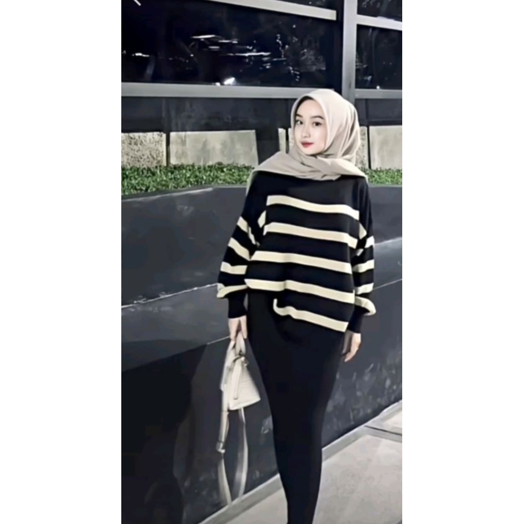 Maudy sweater rajut garis garis/sweater rajut wanita motif garis