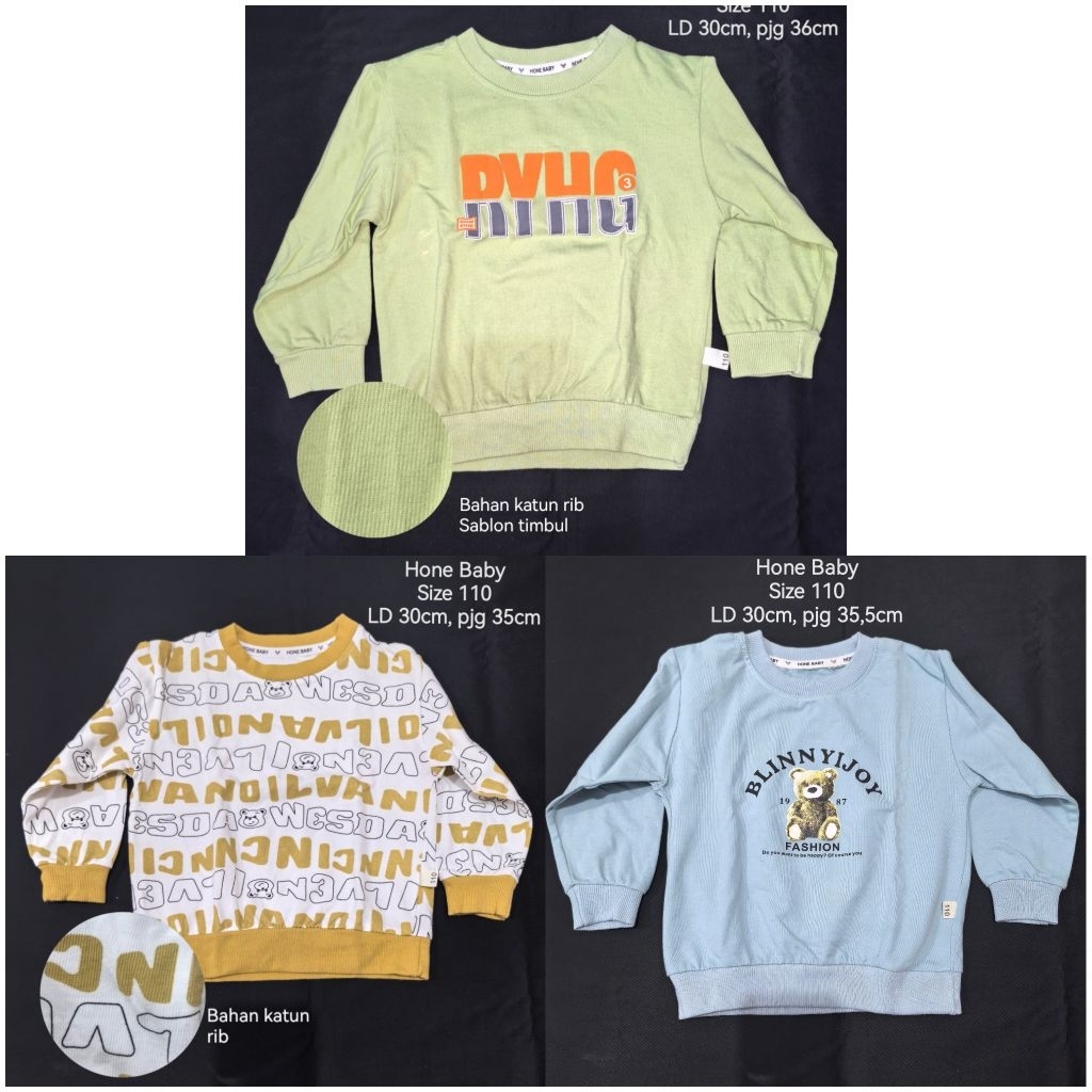 Preloved Baju Kaos Atasan Lengan Panjang Sweater Anak Perempuan Laki Laki Branded Hone Baby