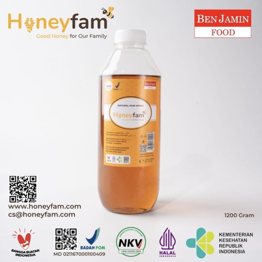 

Madu Murni Honeyfam 700 gram Pure Raw Honey Madu Hutan Multiflora Bersertifikat HALAL NKV Bogor