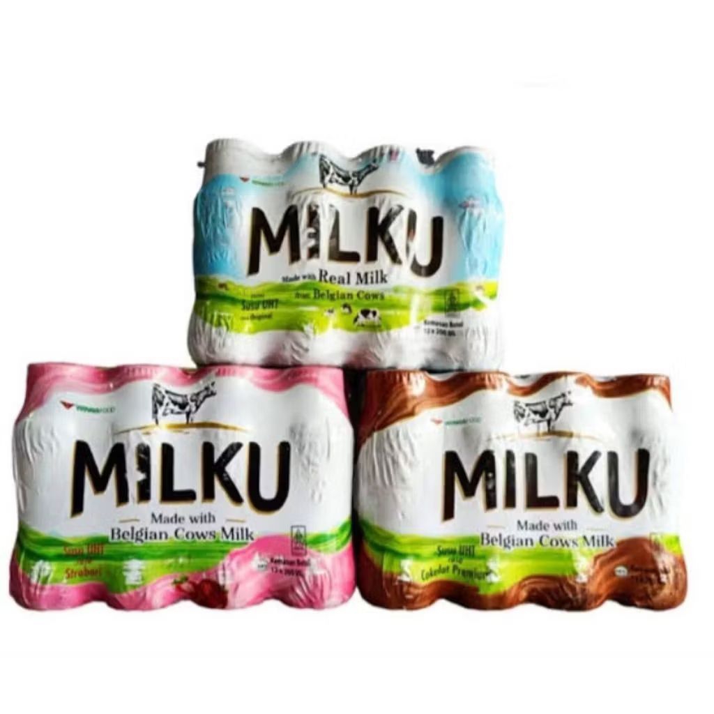 

MILKU susu UHT 1 pack isi 12 botol/Milku Rasa Coklat Strawberry Original Per Lusin/Milku Susu UHT 12 x 200ml
