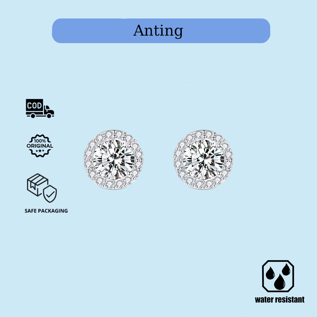 Anting Tusuk Kristal Bulat Kecil Lapis Emas Anti Karat/Anting Wanita/Anting Titanium/Anting Pria/Ant