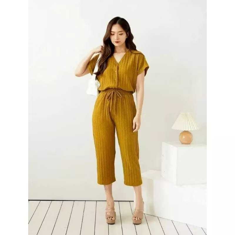 SETELAN WANITA KANCING POLOS CELANA 7/8