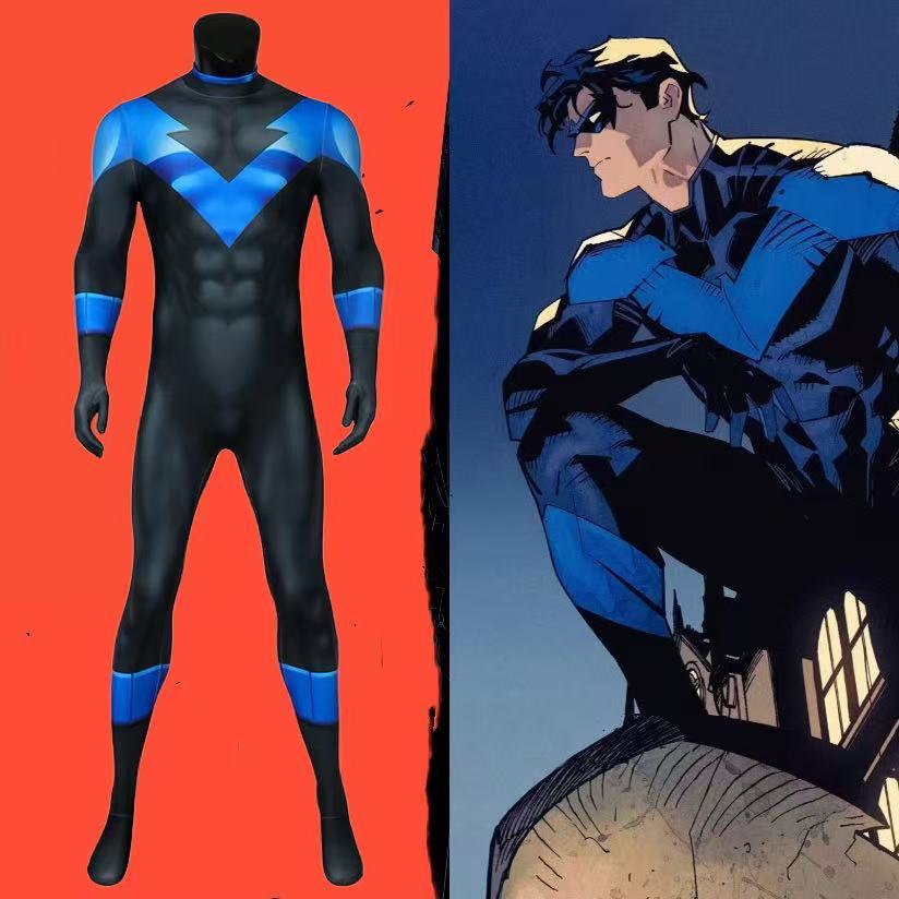 Superhero Nightwing Cosplay Jumpsuit and Mask Robin Dick Grayson Costume Set Bodysuits Halloween Par