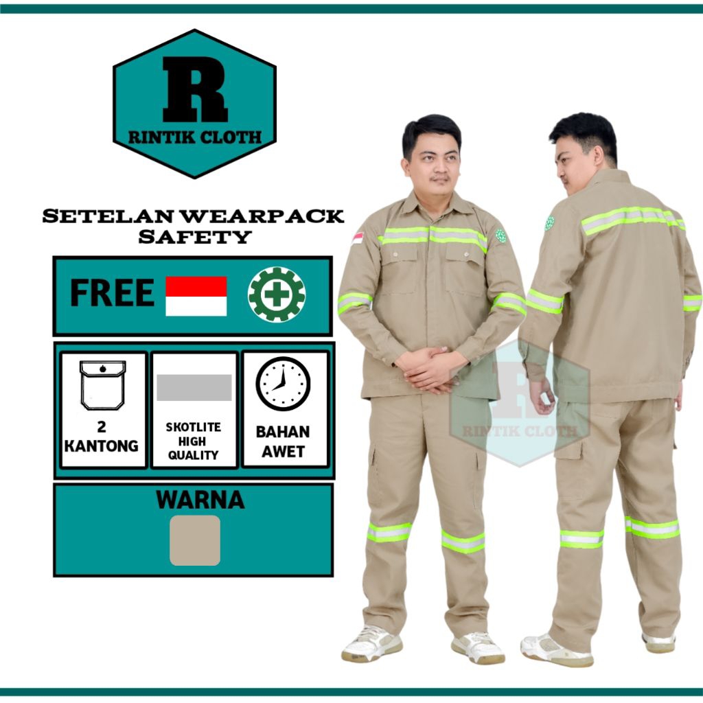 Rintik cloth - Setelan wearpack safety warna khaki atasan dan bawahan untuk kerja lapangan proyek ba