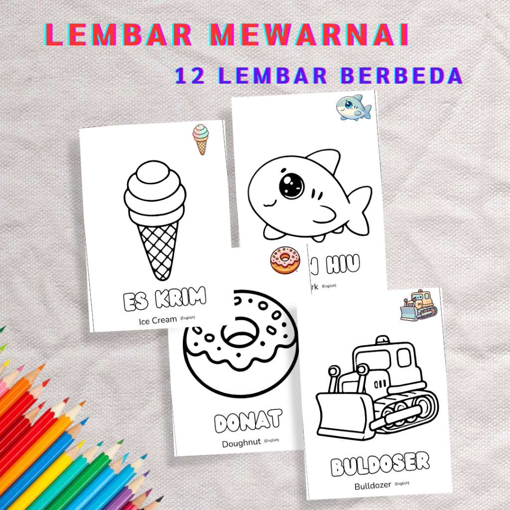 

12 Lembar Mewarnai Coloring Anak Edukasi Gambar Kertas Ukuran Hvs Paud