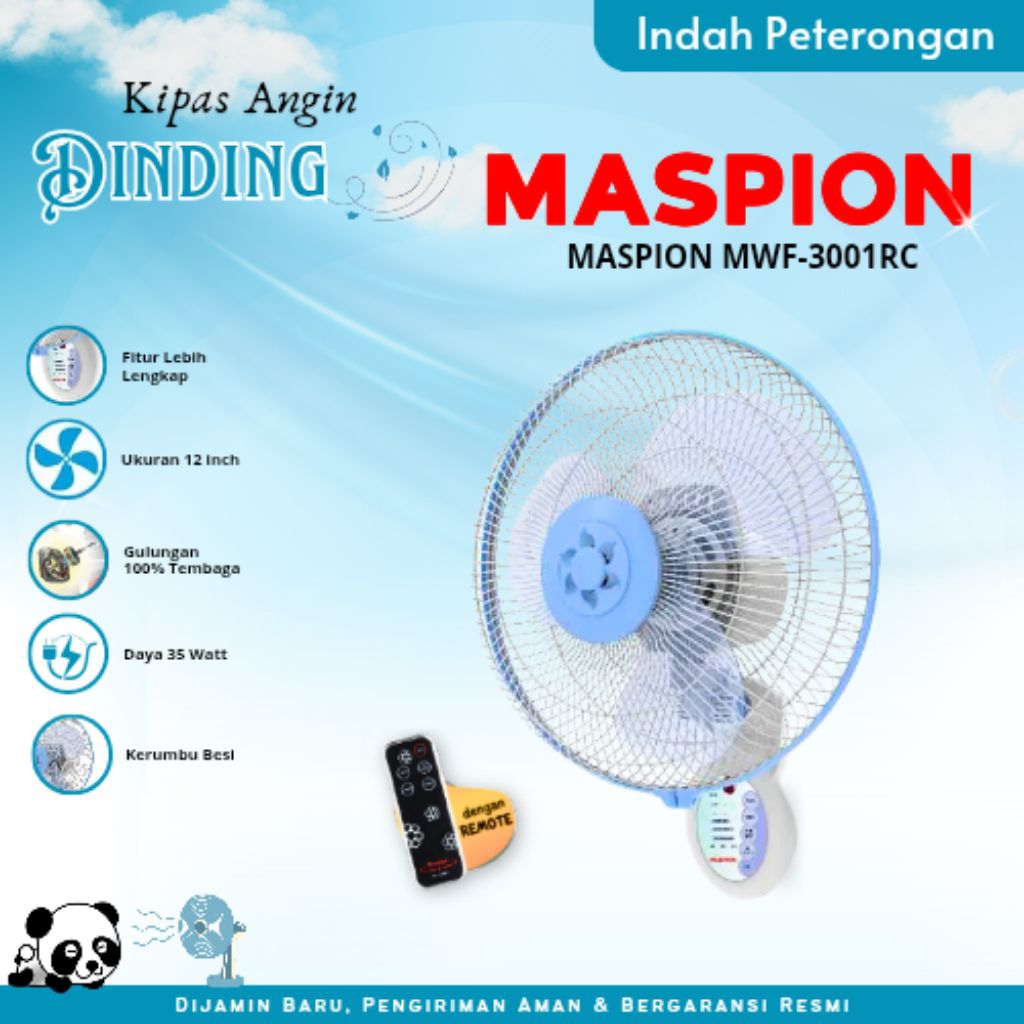 KIPAS ANGIN DINDING MASPION MWF-3001RC/KIPAS ANGIN MASPION REMOT/KIPAS ANGIN TEMPEL