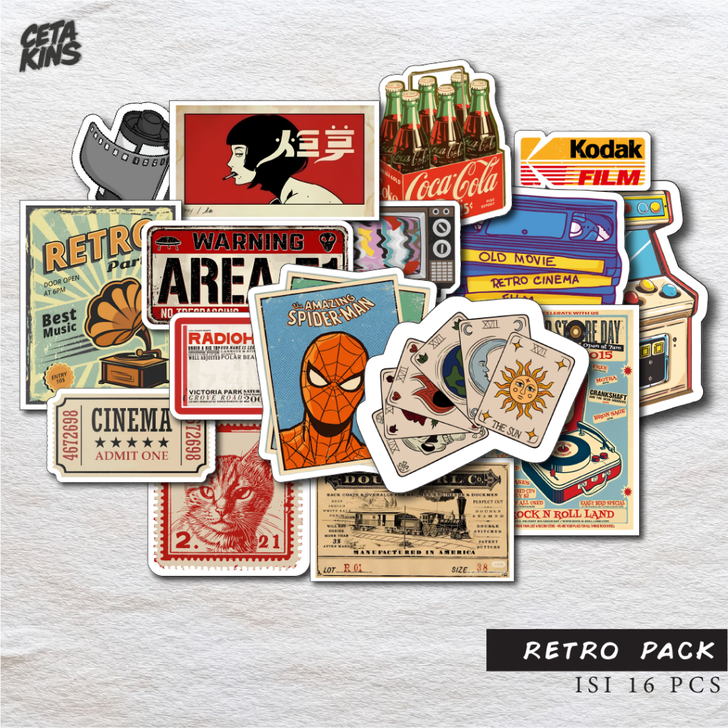 

Stiker retro vintage keren 16pcs