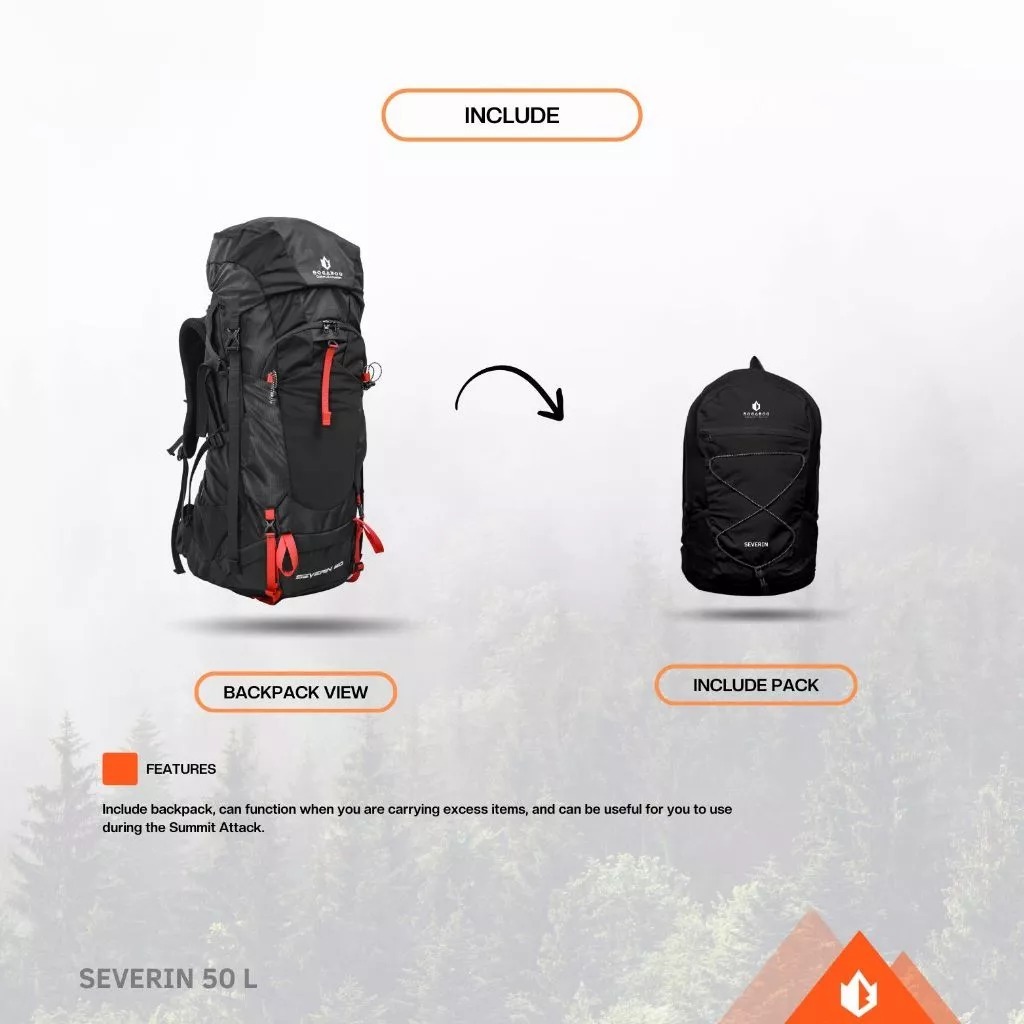 BOGABOO SEVERIN 50 Liter + TAS Daypack 15 L - Tas Gunung carrier Ultralight 50 L - Tas Ransel Campin