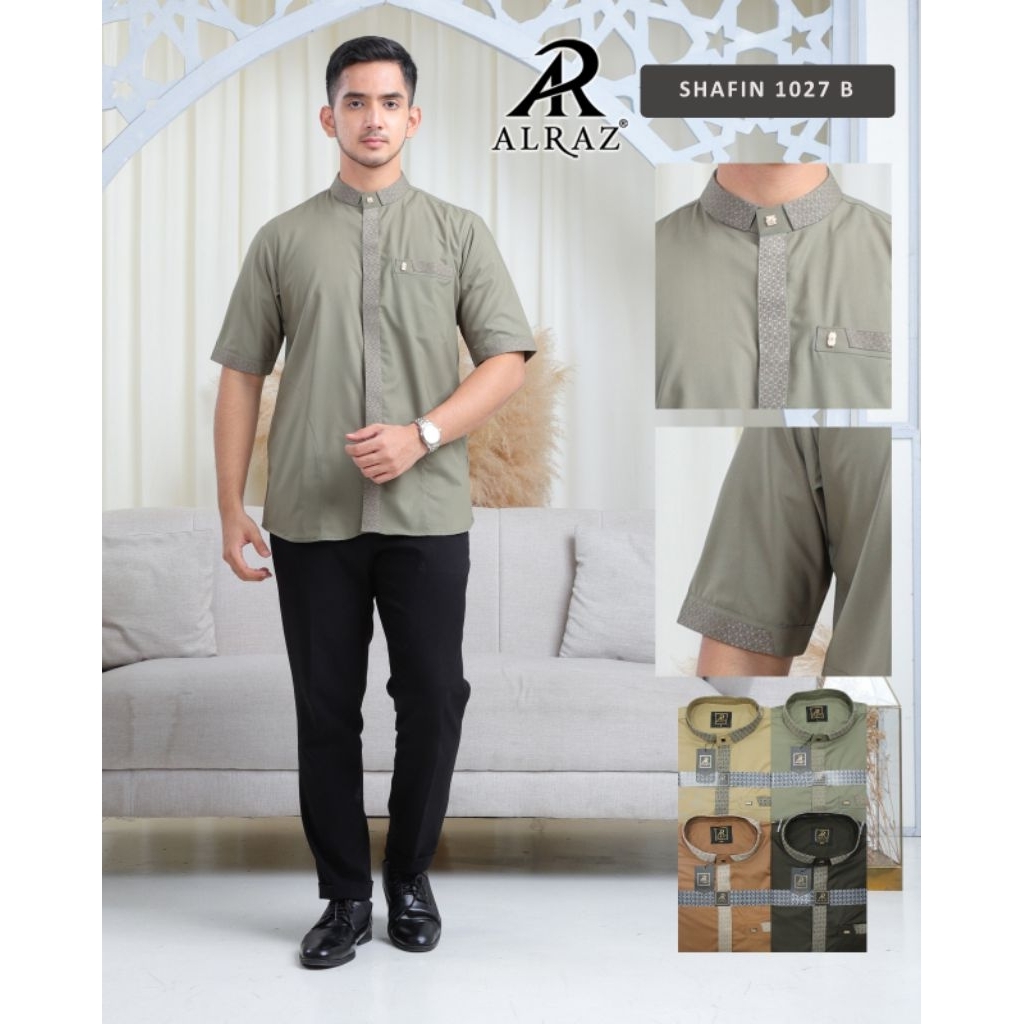 ALRAZ Shafin Baju Muslim Koko Pria Alraz Berwarna Polos Motif Lengan Pendek