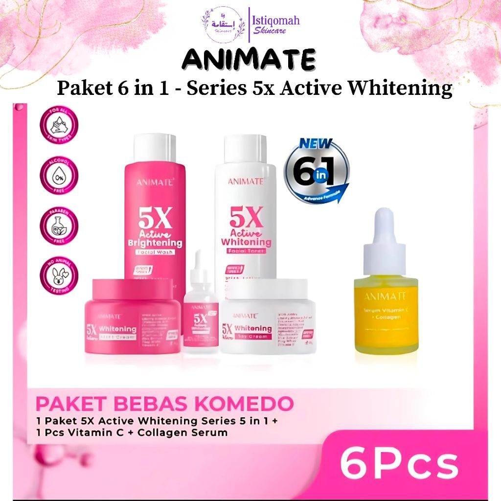 (100% ORI) ANIMATE 6 in 1 Paket Kulit Glowing - Animate 5x Active Whitening Series 5in1 + 24K Gold S