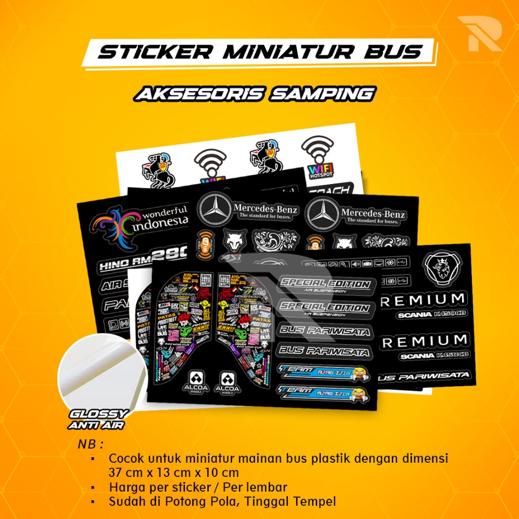 Sticker Kaca Samping Miniatur Bus / Acc Miniatur Bus /  Sticker Miniatur Bus Sudah di Cutting
