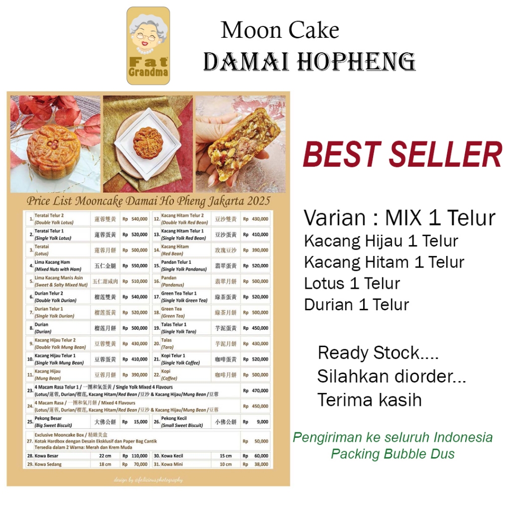 

Kue Bulan Damai Moon Cake Damai (no.23) - 4 macam rasa telur Mix Lien Yung, kacang Hijau, tausa Hitam dan Durian