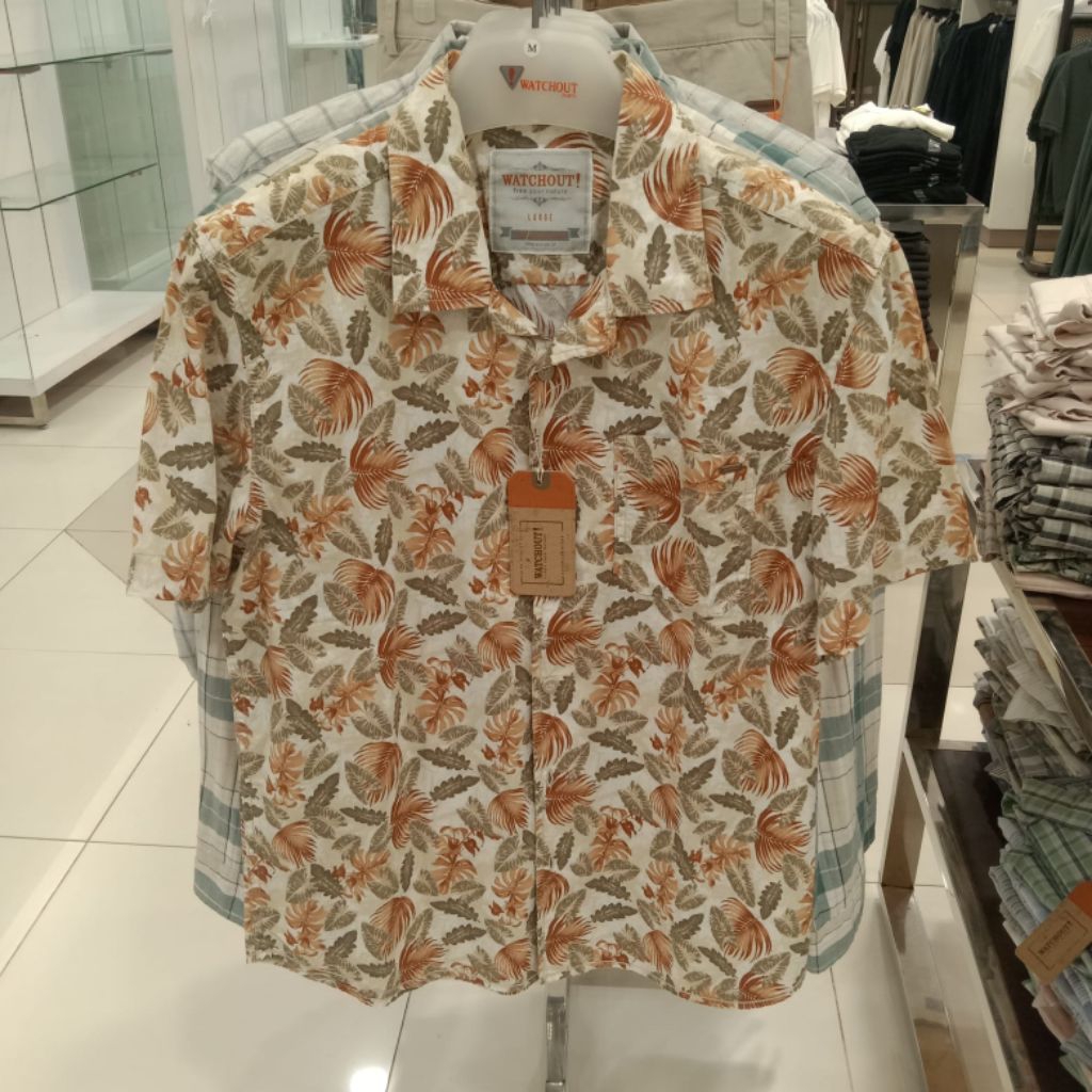 WATCHOUT BAJU KEMEJA PRIA LENGAN PENDEK MOTIF BUNGA ORIGINAL
