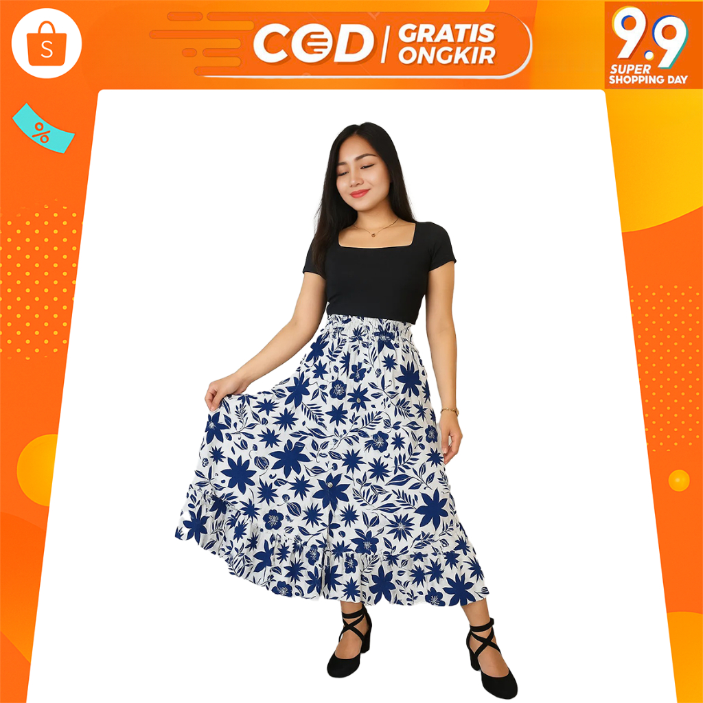 Rok pantai Bali wanita kancing motif bawahan