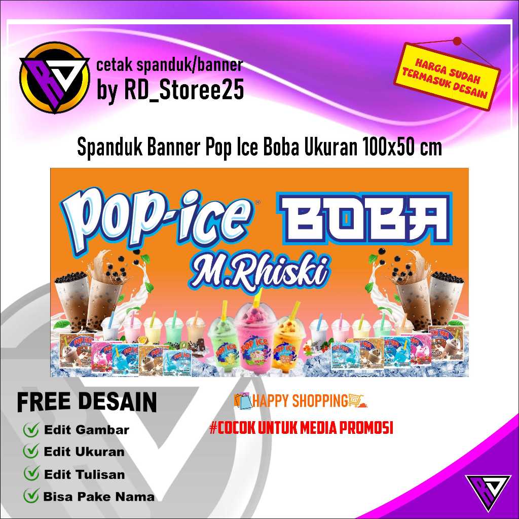 Spanduk Banner Pop Ice Boba Ukuran 100x50 cm