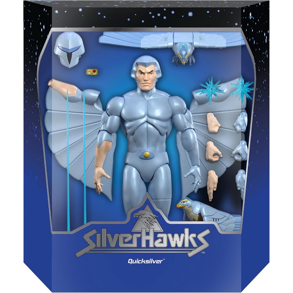 Super7 ULTIMATES SilverHawks Quicksilver - Figur Aksi SilverHawks 7" dengan Aksesori Koleksi Kartun 