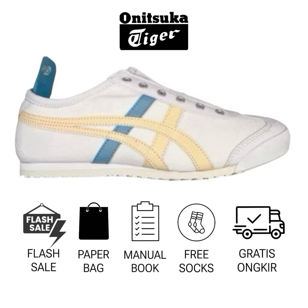 sepatu slip on wanita onitsuka mexico 66 slip on blue yellow original