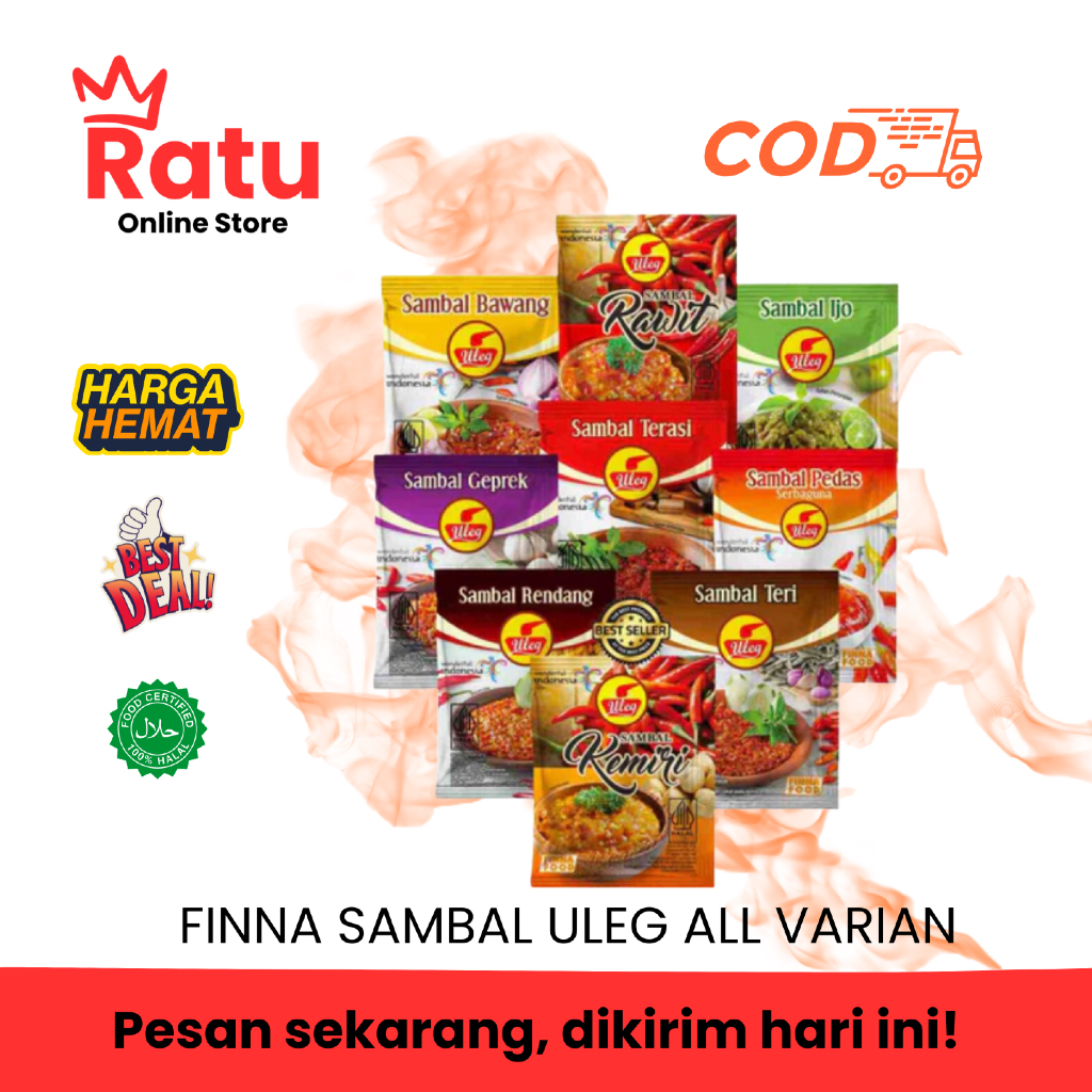 

[KARTON] Finna Food Sambal Uleg Sachet | 1 KARTON Isi 10 Renteng Varian Lengkap