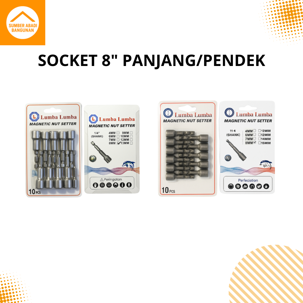 Mata Socket 8" Panjang/Pendek/ magnetic socket / kunci sok magnetic nut setter 8mm/mata sok nut magn