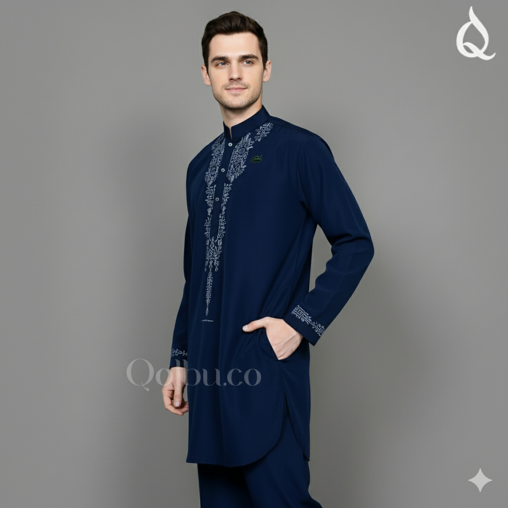 KOKO SETELAN CELANA MOTIF BORDIR GRATIS PECI DAN TASBIH - GAMIS PRIA DEWASA - JUBAH KOKO PRIA- BAJU 