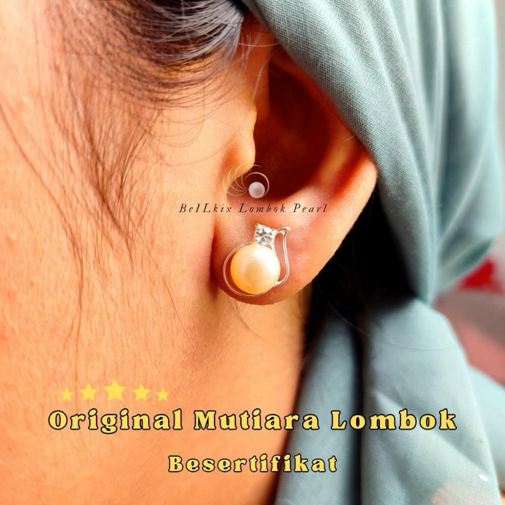 Anting Giwang Perak Silver 925 Mutiara Air Tawar Asli Lombok – Besertifikat + Free Box Bludru