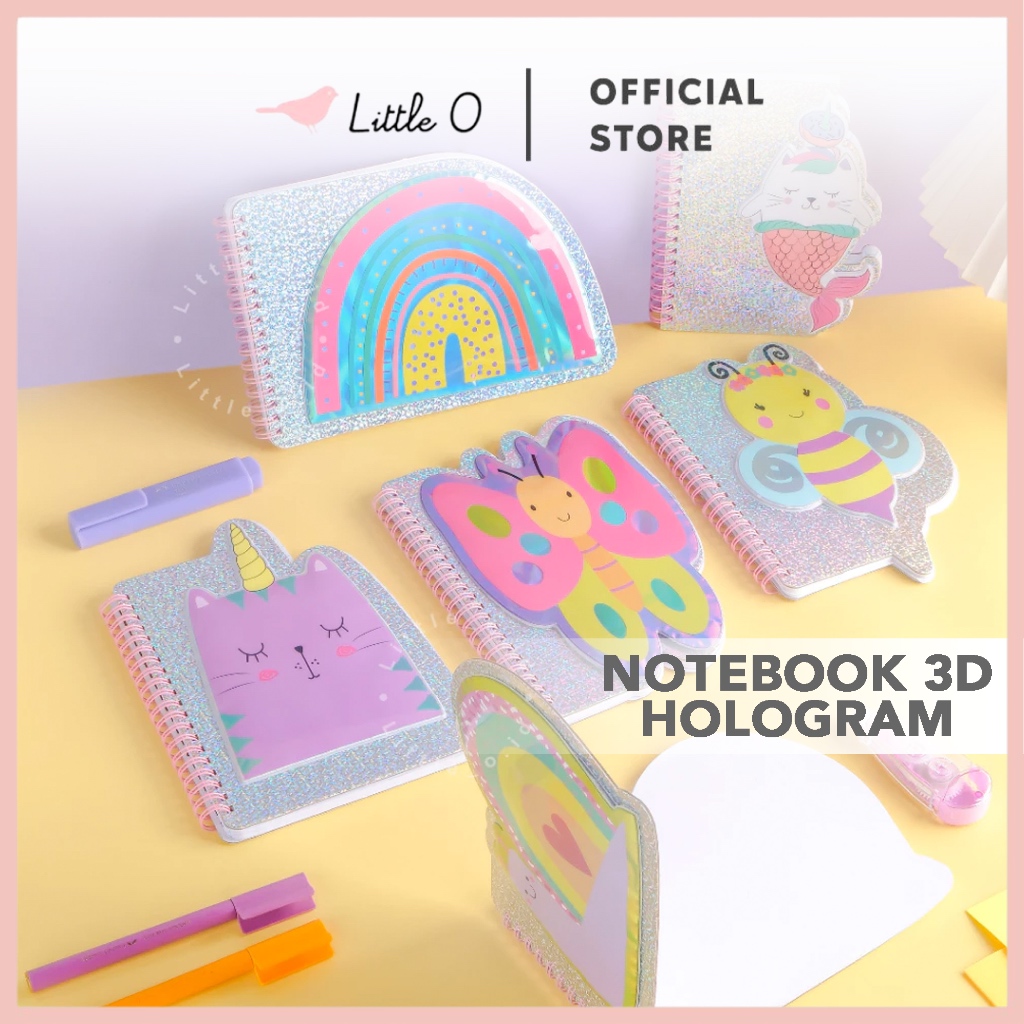 

LITTLE O Notebook 3D Hologram Blink-Blink Notebook BERGARIS Notebook Blank Spiral Diary Gliter