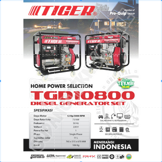TIGER Genset Listrik 7000W DIESEL TIGER TGD10800 SOLAR 7kW 7.0Kw / Power Generator Genset 7000Watt  