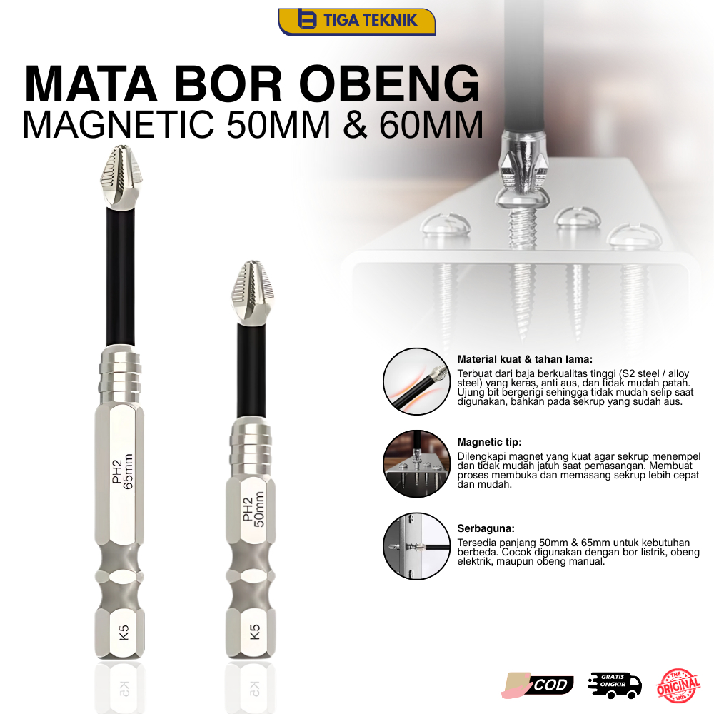 Mata Bor Obeng Magnetic 50-65mm Mata Obeng Keras Baja