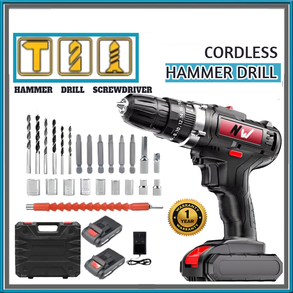 Bor Cordless 399Vf - Bor Beton Besi & Kayu Set Lengkap Dengan Baterai Dan Charger Bor Elektrik Tanpa