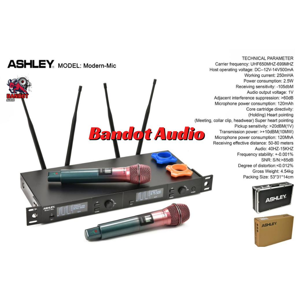 Microphone Wireless ASHLEY Modern-Mic / ASHLEY Modern Mic ORIGINAL Mic Wireless 4 Antena UHF Dual Ha