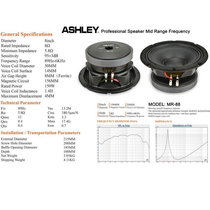 MR-88 SPEAKER COMPONENT 8 INCH ASHLEY ORIGINAL / KOMPONEN 8 INCH / MR88 ASHLEY / MR 88 ASHLEY