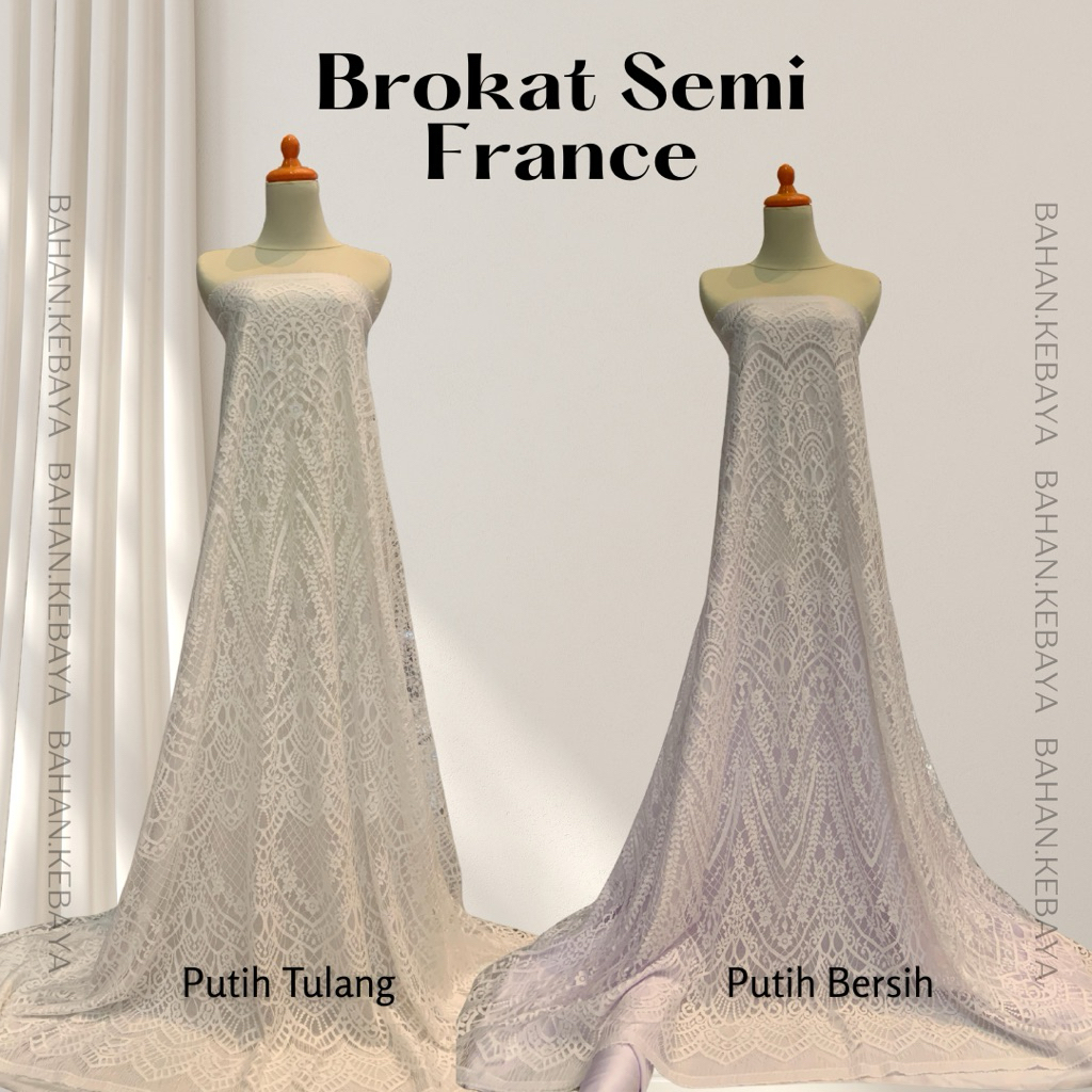 Bahan Kain Kebaya Brokat Semi France Per Panel Warna Putih Tulang Broken White