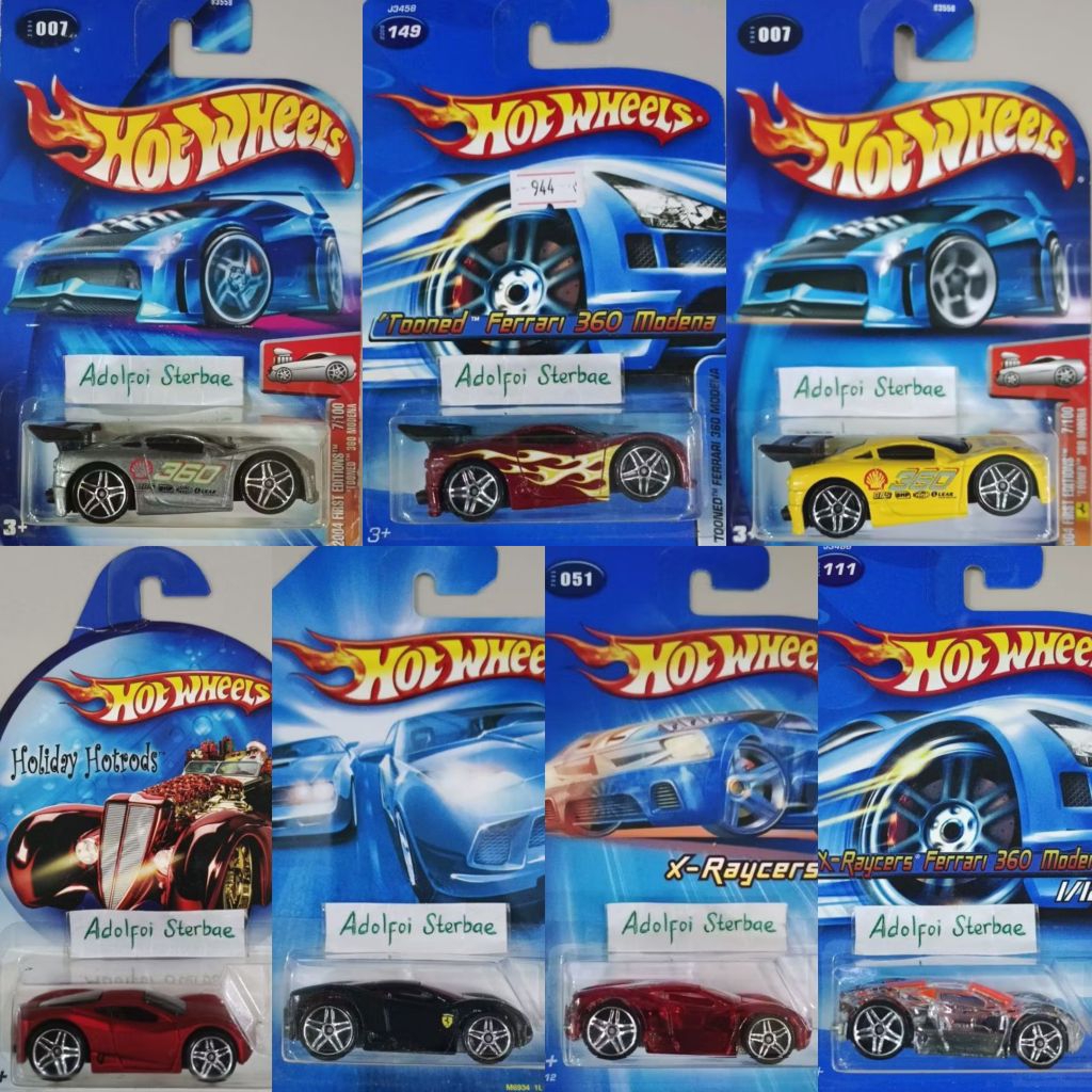 hotwheels hot wheels tooned ferari ferrari 360 modena 2008 all stars track aces 051 x-raycers 2004 2