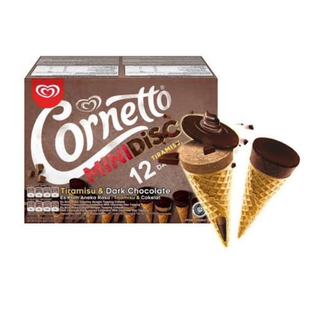 

Walls Cornetto Mini Disc Tiramisu & Dark Chocolate Isi 12 Pcs