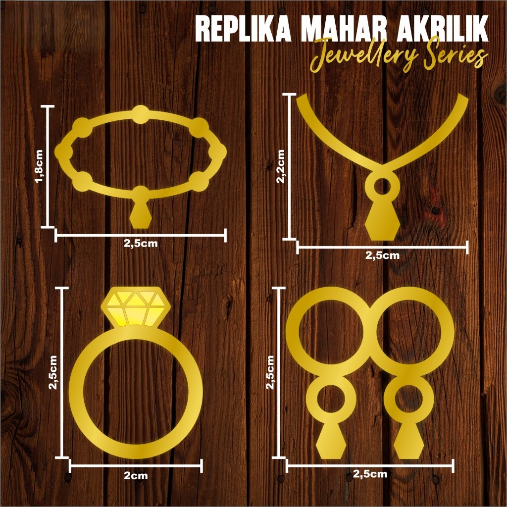 Replika Mahar Emas 1 Set Akrilik | Hiasan Mahar Pernikahan Cincin Gelang Kalung Anting