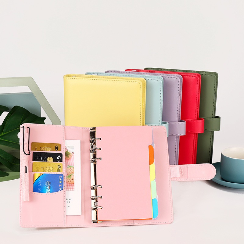 

A6 Macaron Refillable Binder Notebook Cover PU Leather Photocard Binder Album w Magnetic Buckle